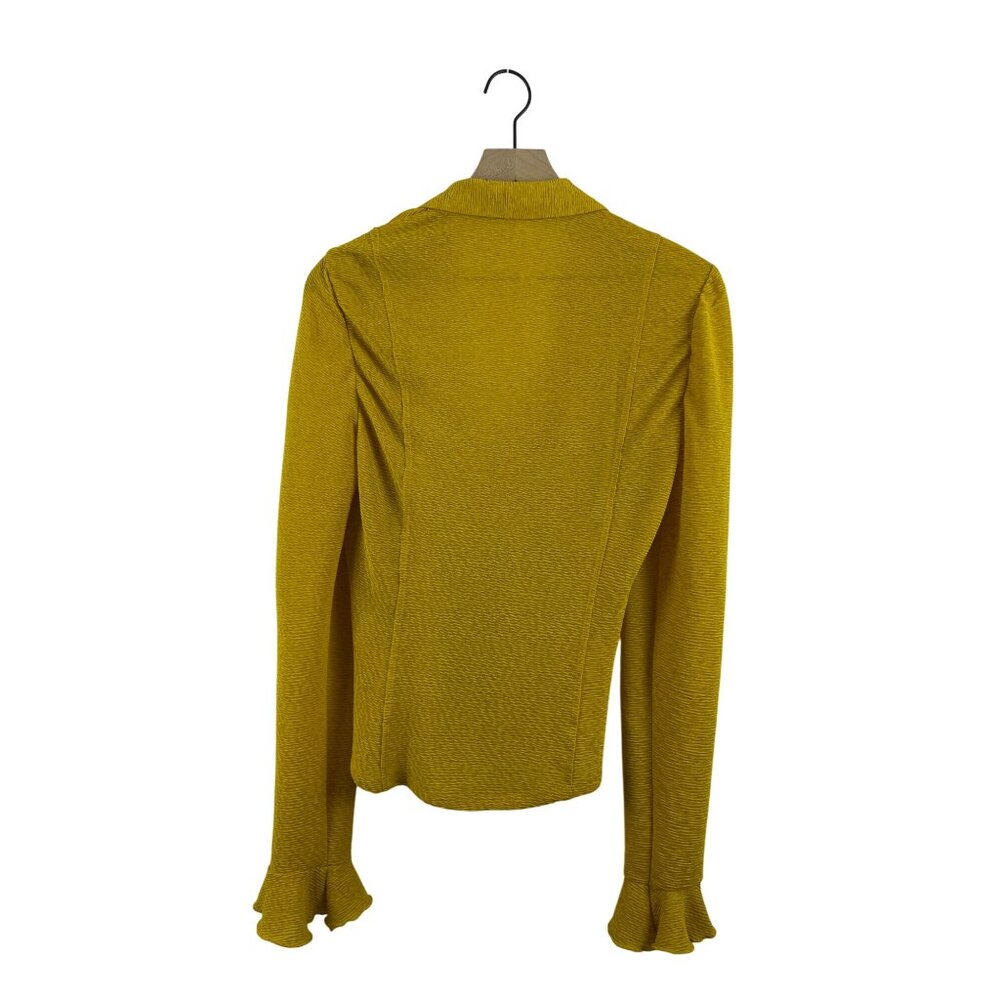 Anthropologie Women's Small Mustard Yellow Collared Flounce Sleeve Button Blouse - Picture 8 of 10